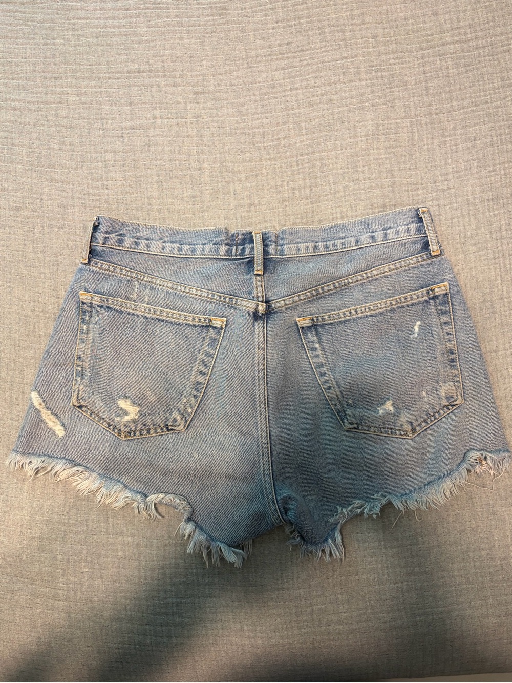 Agolde Washed Light Blue Distressed High-Rise Denim Shorts - Picture 2 of 4